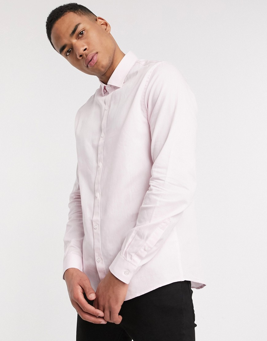 Topman - Camicia a maniche lunghe rosa e bianco rigato