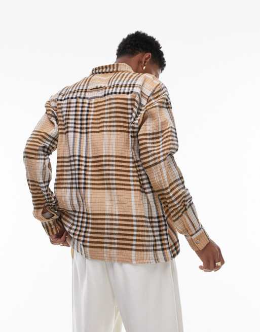 Topman - Camicia a maniche lunghe vestibilità comoda arancione e nera testurizzata, 3 di 4