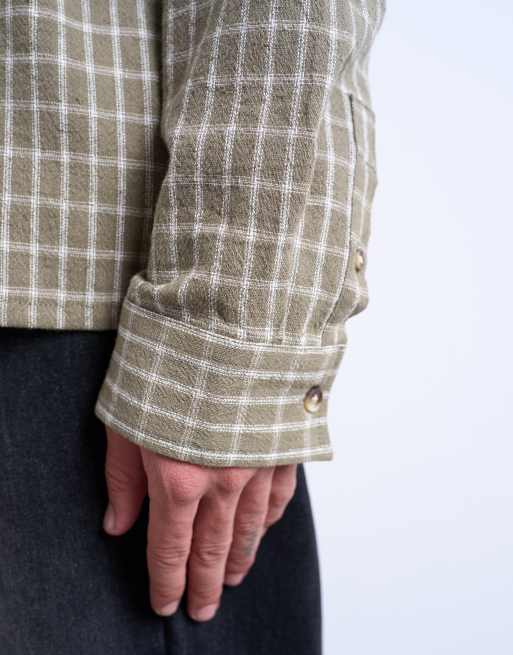 Topman - Camicia a maniche lunghe vestibilità comoda kaki a quadri effetto griglia, 4 di 5