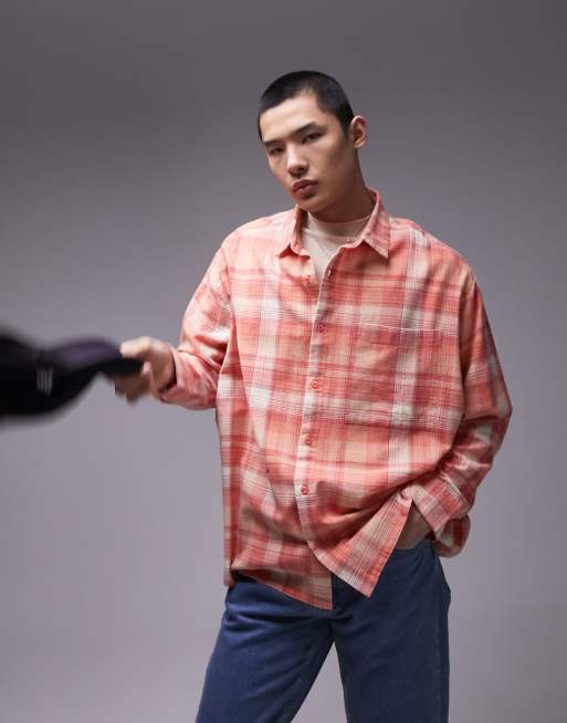 Topman - Camicia a maniche lunghe vestibilità comoda rosa a quadri