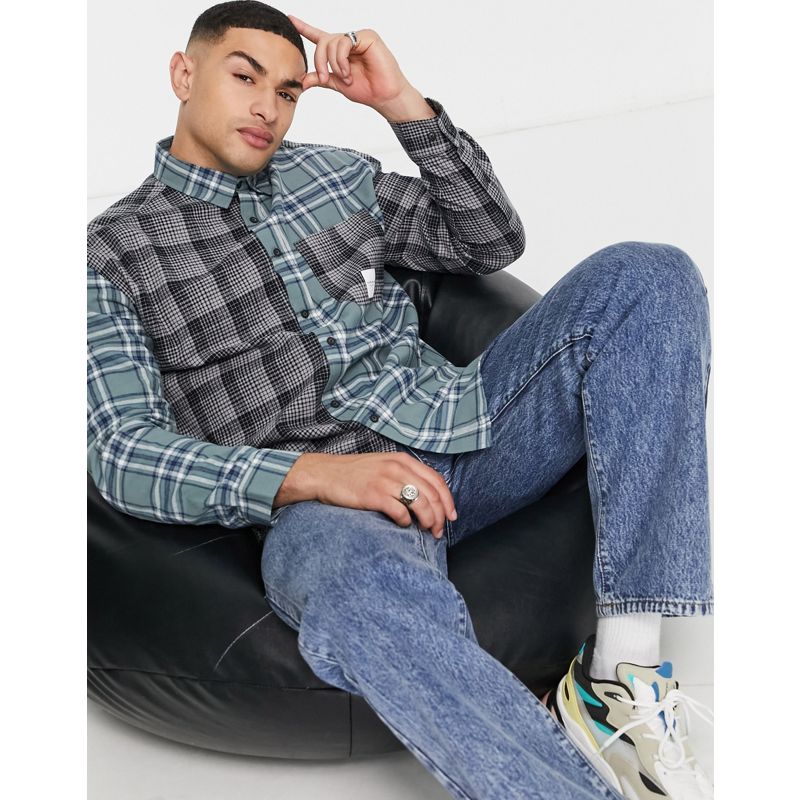Camicie Uomo Topman - Camicia a quadri multicolore comoda con motivo cut and sew