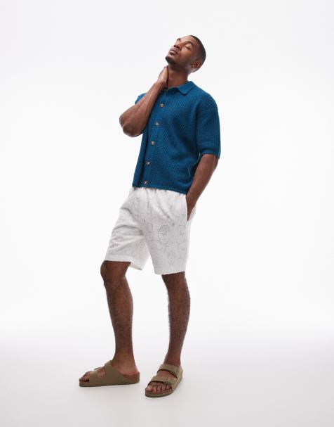Topman - Camicia all'uncinetto blu petrolio con bottoni - view 1