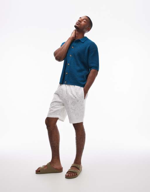Topman - Camicia all'uncinetto blu petrolio con bottoni