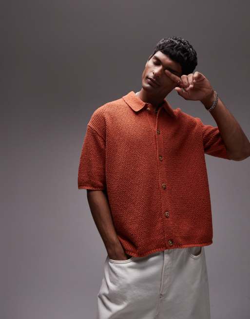 Topman - Camicia all'uncinetto color ruggine con bottoni
