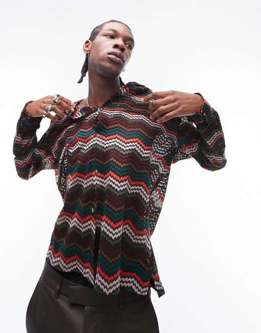 Topman - Camicia all'uncinetto multicolore con rever