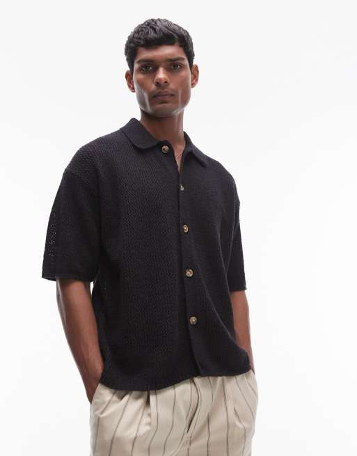 Topman - Camicia all'uncinetto nera con bottoni