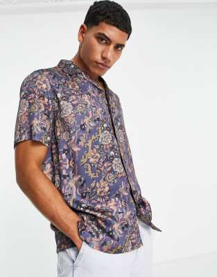 Topman floral print shirt in blue  - ASOS Price Checker