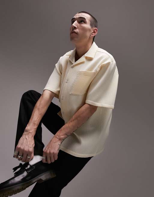 Topman - Camicia comoda a maniche corte plissé écru