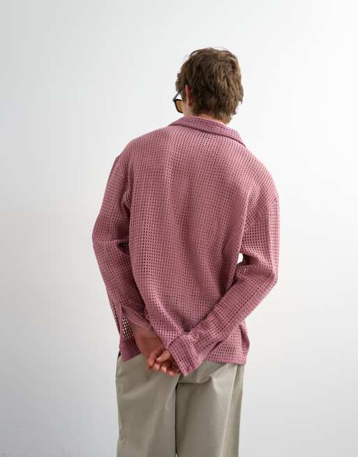 Topman - Camicia comoda in rete rosa slavato, 4 di 5