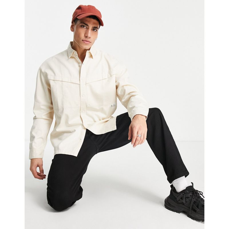 KKYxt Camicie Topman - Camicia comoda in twill con tasca angolata bianco sporco