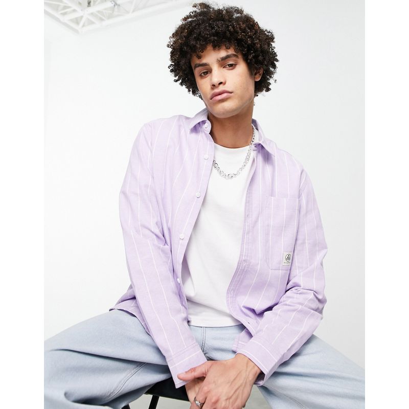 Camicie stampate Uomo Topman - Camicia comoda lilla e bianca a righe