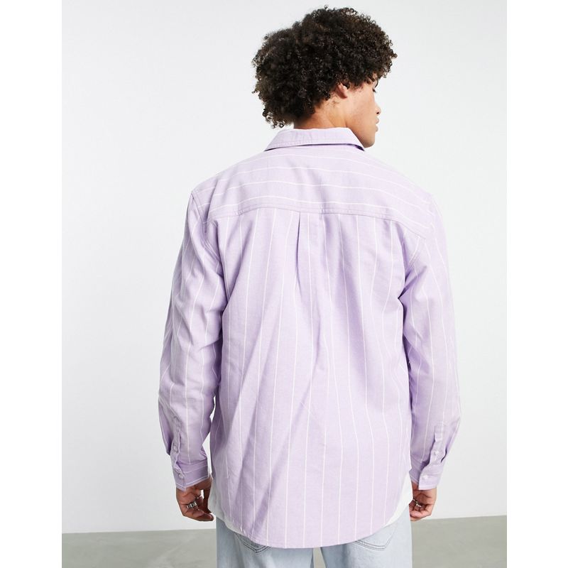 Camicie stampate Uomo Topman - Camicia comoda lilla e bianca a righe