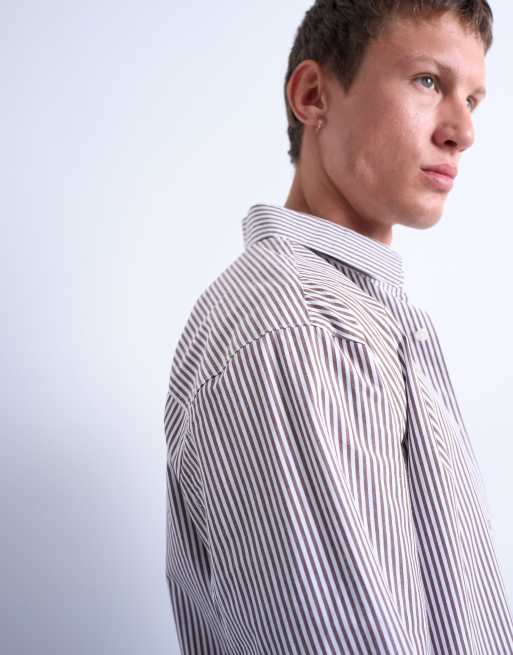 Topman - Camicia comoda marrone a righe, 4 di 5