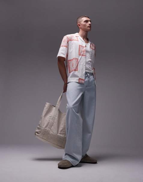 Topman - Camicia con collo a rever a maniche corte bianca con stampa - view 1