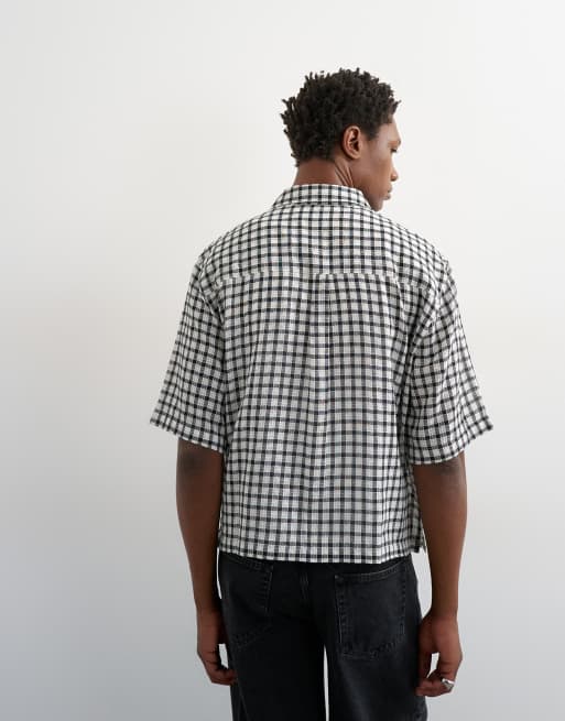 Topman - Camicia corta testurizzata comoda monocromatica a quadri, 4 di 5