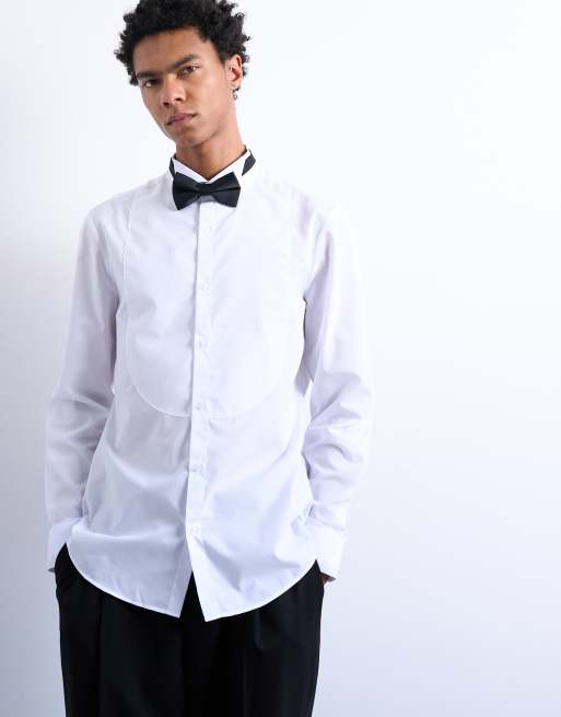 Topman - Camicia da smoking slim a maniche lunghe bianca con pettorina, 4 di 5
