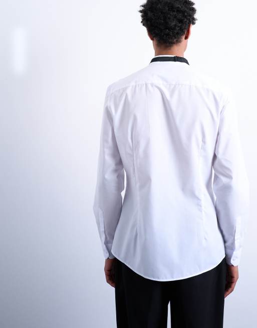 Topman - Camicia da smoking slim a maniche lunghe bianca con pettorina, 5 di 5