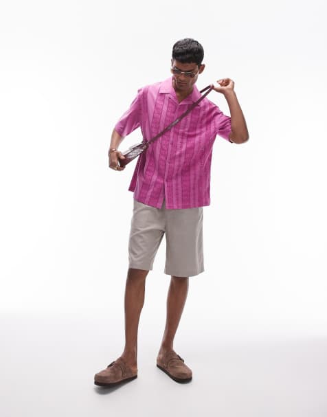 Topman - Camicia da vacanza a maniche corte in pizzo rosa slavato - view 1
