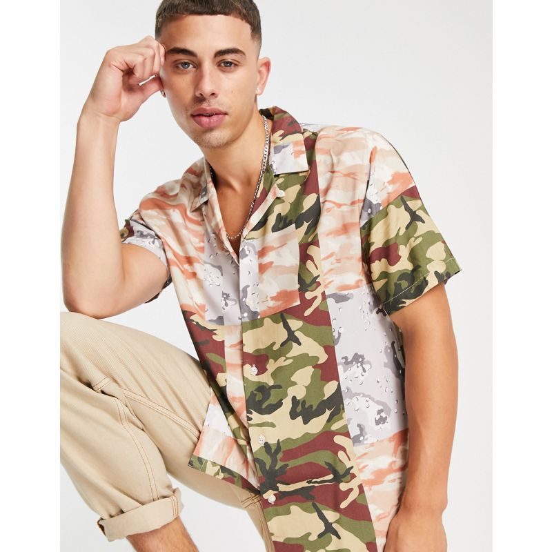 Camicie Uomo Topman - Camicia divisa con stampa mimetica multicolore 