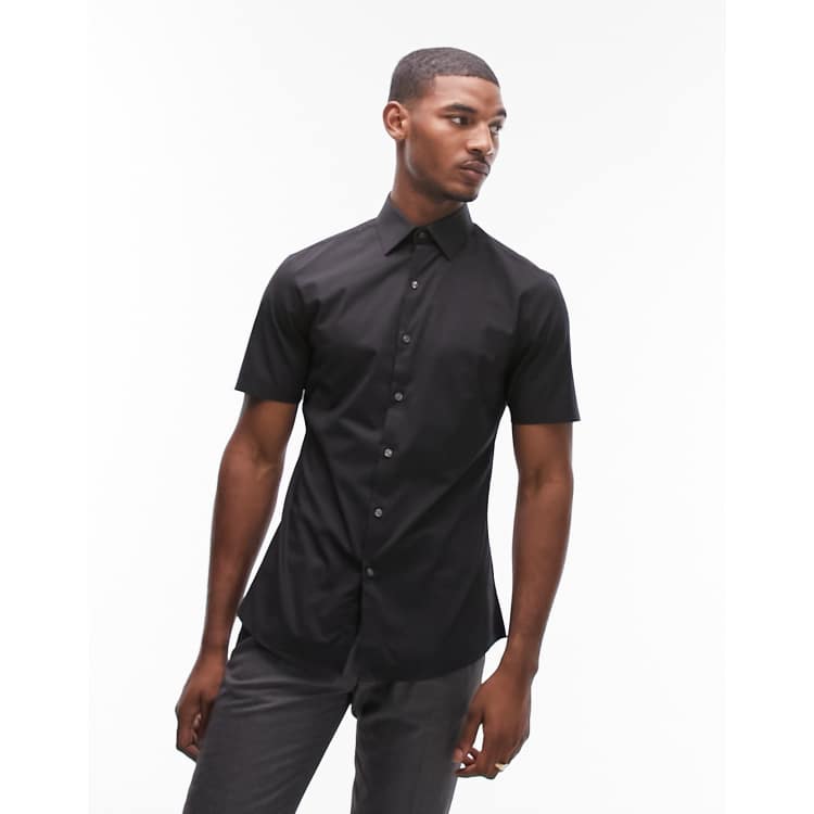 Topman Camicia elegante a maniche corte nera slim fit ASOS
