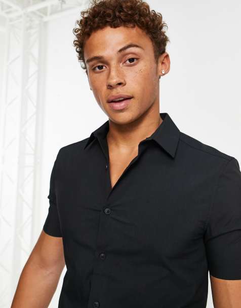 Topman - Camicia elegante nera elasticizzata a maniche corte - view 1