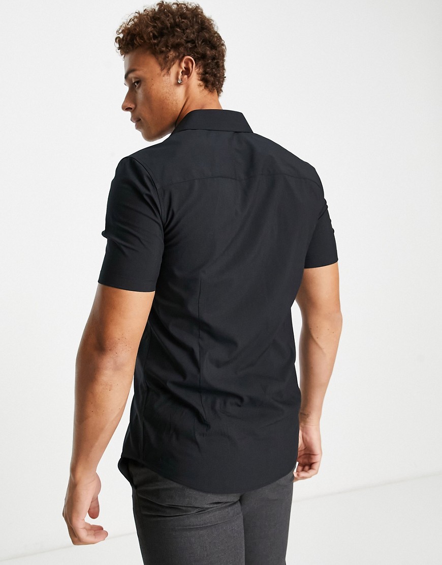 Camicia elegante skinny a maniche corte nera elasticizzata-Nero - Topman Camicia donna  - immagine1