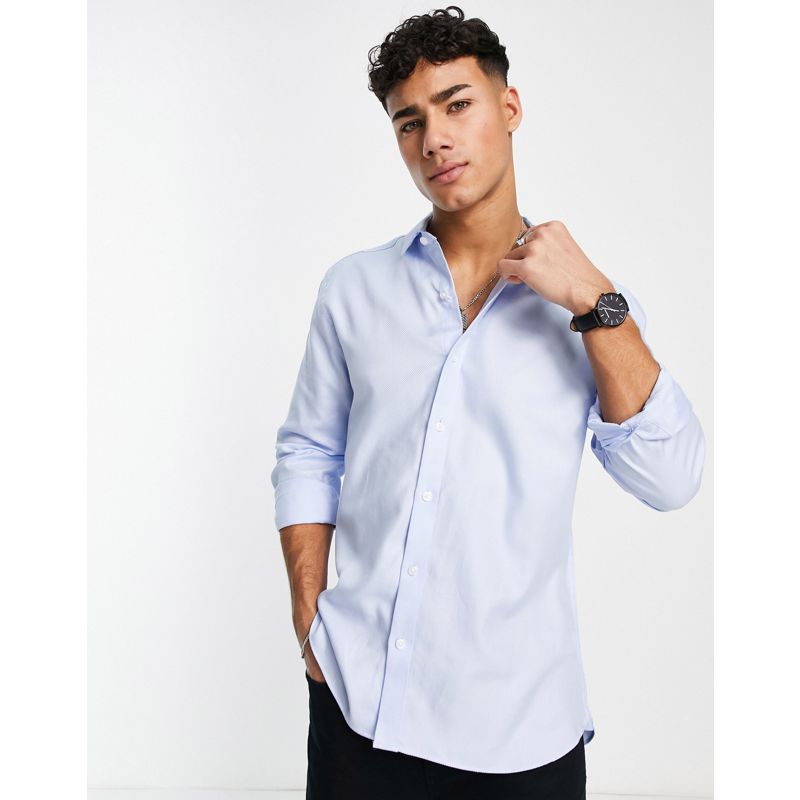 Camicie tinta unita Uomo Topman - Camicia formale in cotone egiziano testurizzato blu