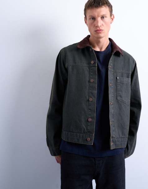 Topman - Camicia giacca comoda in denim con tinta marrone - view 1