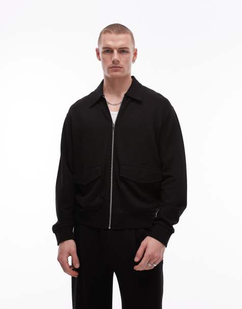 Topman - Camicia giacca nera premium oversize in twill - view 1