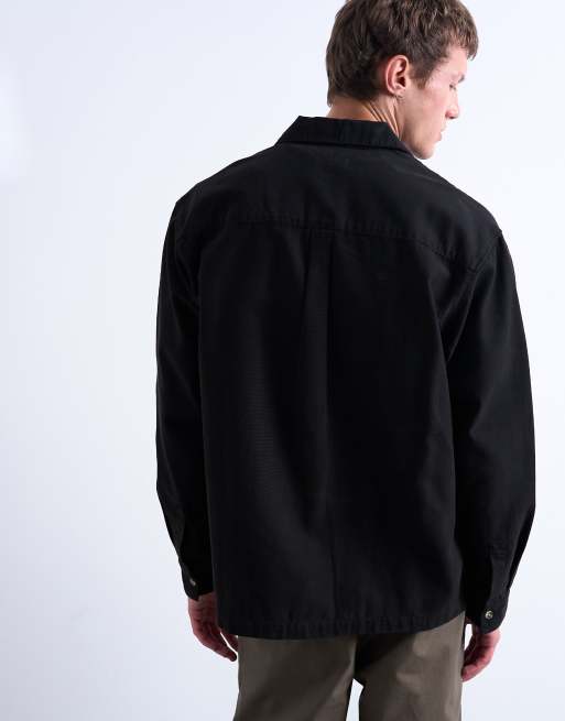 Topman - Camicia giacca regular fit in twill nera, 5 di 5