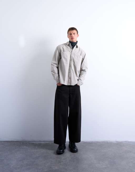 Topman - Camicia giacca vestibilità classica in tessuto ripstop color pietra slavato, 2 di 5