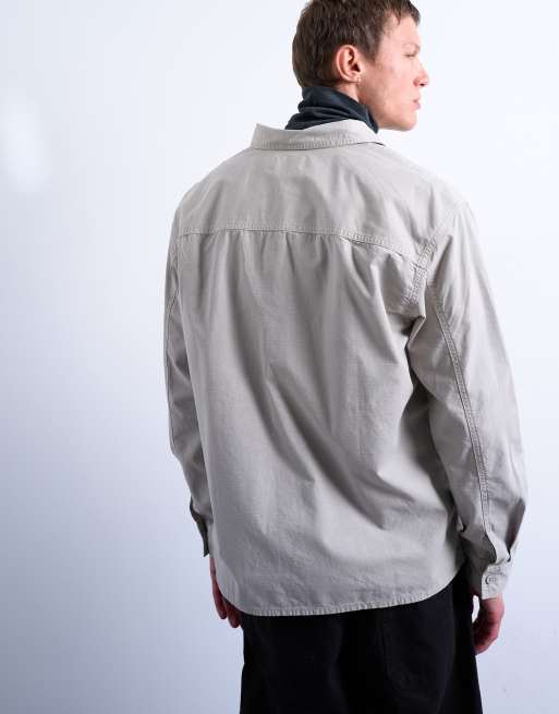 Topman - Camicia giacca vestibilità classica in tessuto ripstop color pietra slavato, 4 di 5