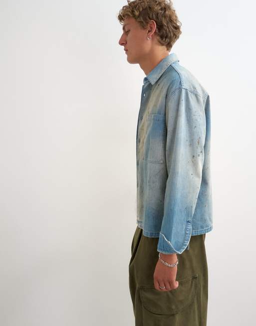 Topman camicia in denim relaxed fit con effetto invecchiato lavaggio chiaro, 4 di 5