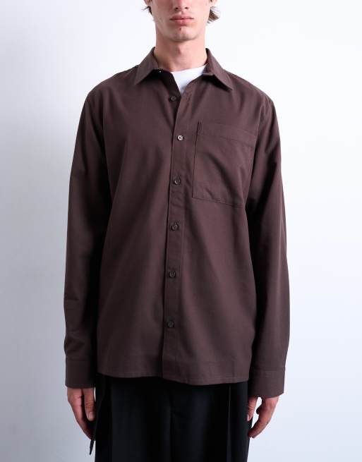 Topman - Camicia in flanella marrone vestibilità classica, 2 di 5