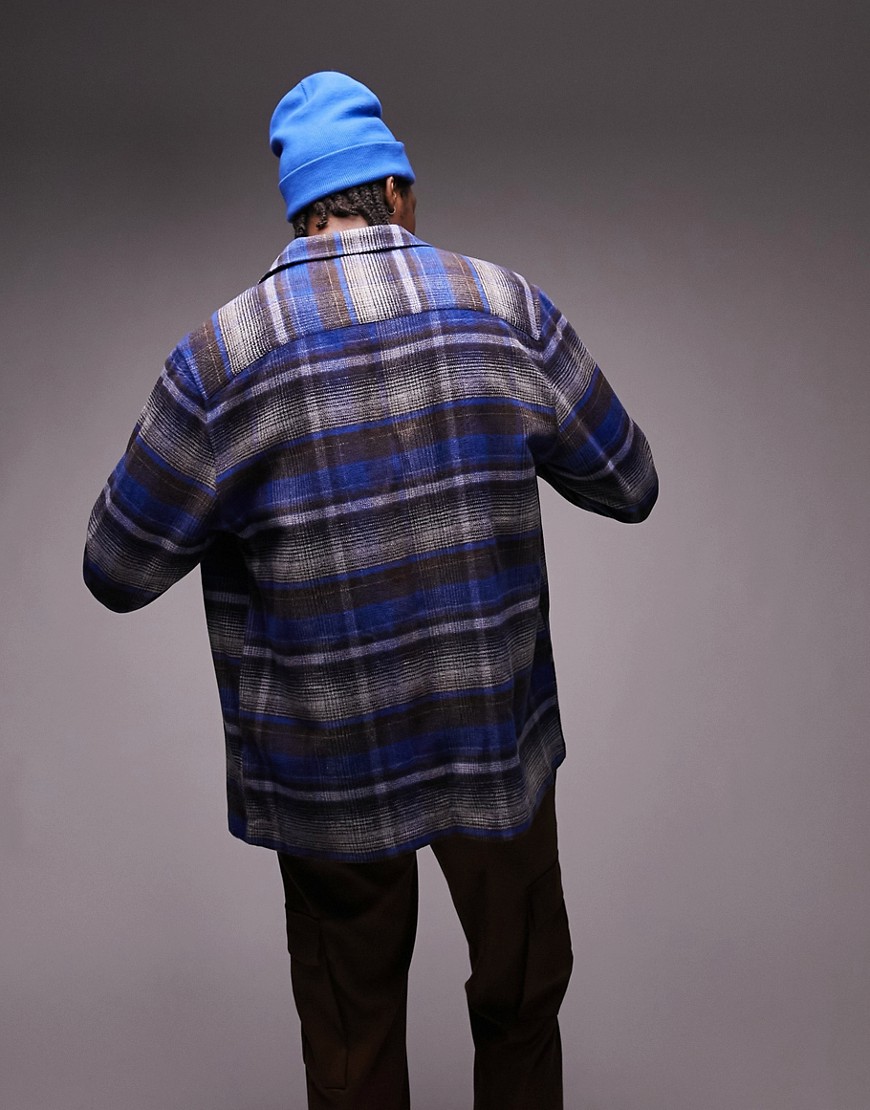 Camicia in flanella spazzolata blu a quadri con rever - Topman Camicia donna  - immagine1