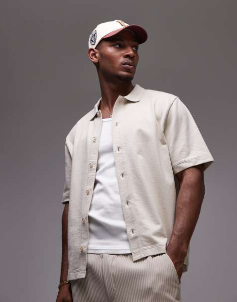 Topman - Camicia in jersey color pietra squadrata con bottoni - view 1