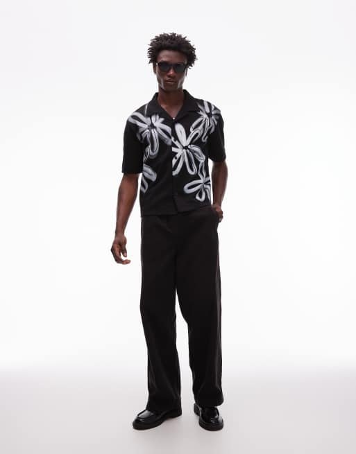 Topman - Camicia in jersey nera corta con bottoni, 3 di 4