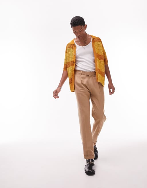 Topman - Camicia in maglia all'uncinetto color senape