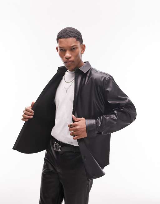 Topman - Camicia in pelle sintetica nera