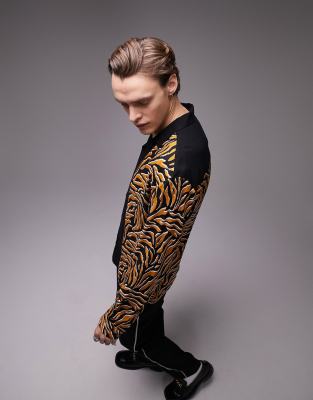 Camicia in viscosa a maniche lunghe con stampa animalier e rever-Multicolore - Topman Camicia donna  - immagine3