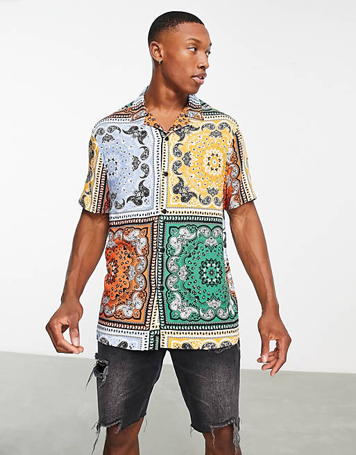 Camicia in viscosa con rever e stampa stile bandana Asos Uomo Abbigliamento Camicie Camicie a maniche corte 