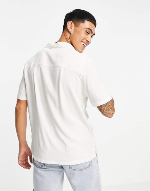 Topman - Camicia in viscosa testurizzata écru con scollo a V profondo  , 2 di 4