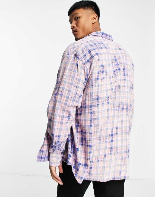 Topman - Camicia oversize a quadri, colore rosa candeggiato anni '90, 2 di 4