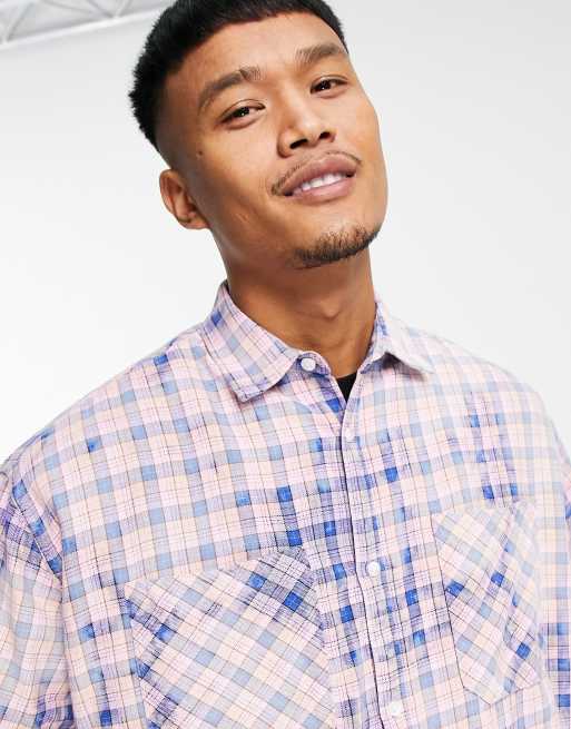 Topman - Camicia oversize a quadri, colore rosa candeggiato anni '90, 4 di 4