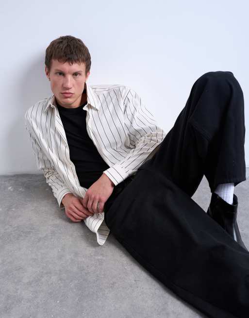 Topman - Camicia oversize color écru a righe