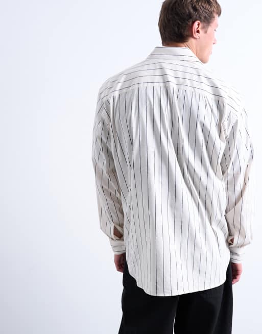 Topman - Camicia oversize color écru a righe, 5 di 5