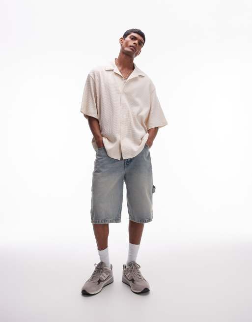 Topman - Camicia oversize in piqué écru con bottoni