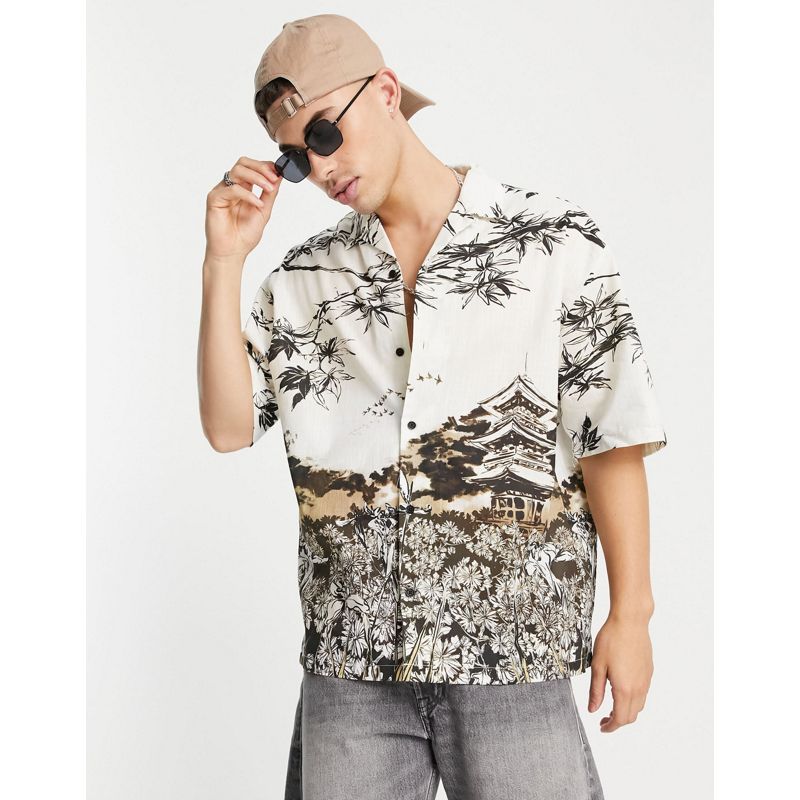 Uomo 0EPoi Topman - Camicia oversize multicolore con stampa di panorama
