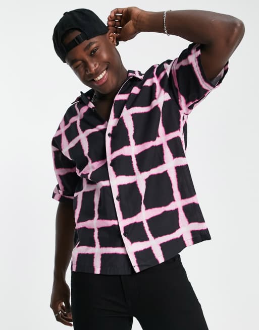 Topman - Camicia oversize nera a quadri colori acquerello 
