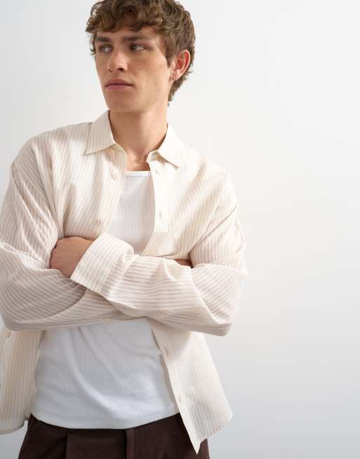 Topman - Camicia oversize trasparente écru a righe, 2 di 5